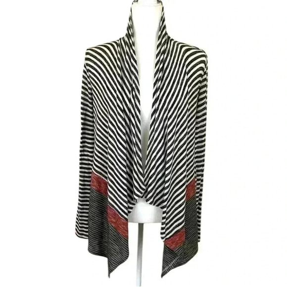 Hem & Thread Gray/White Striped Open Front Cotton/Rayon Waterfall Cardigan SizeM - Picture 1 of 11